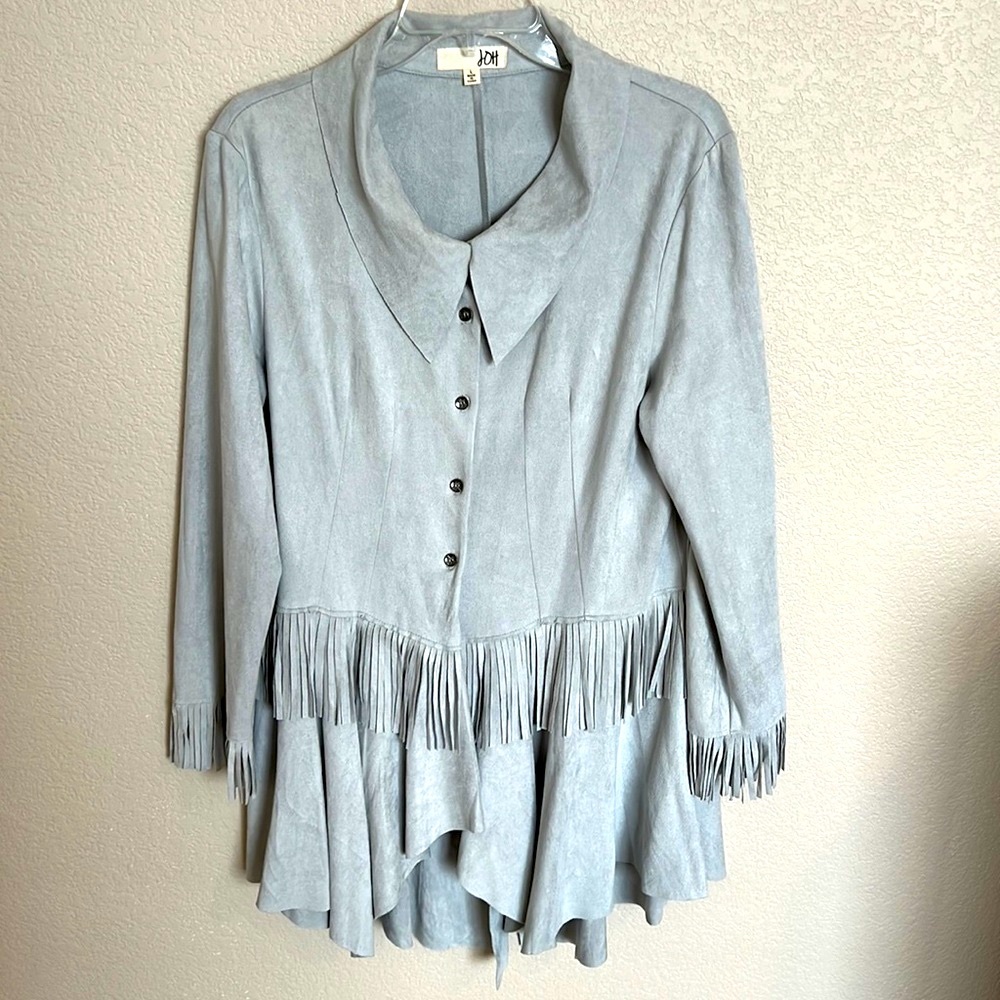 Suede Fringe Jacket. Light Blue Sz L